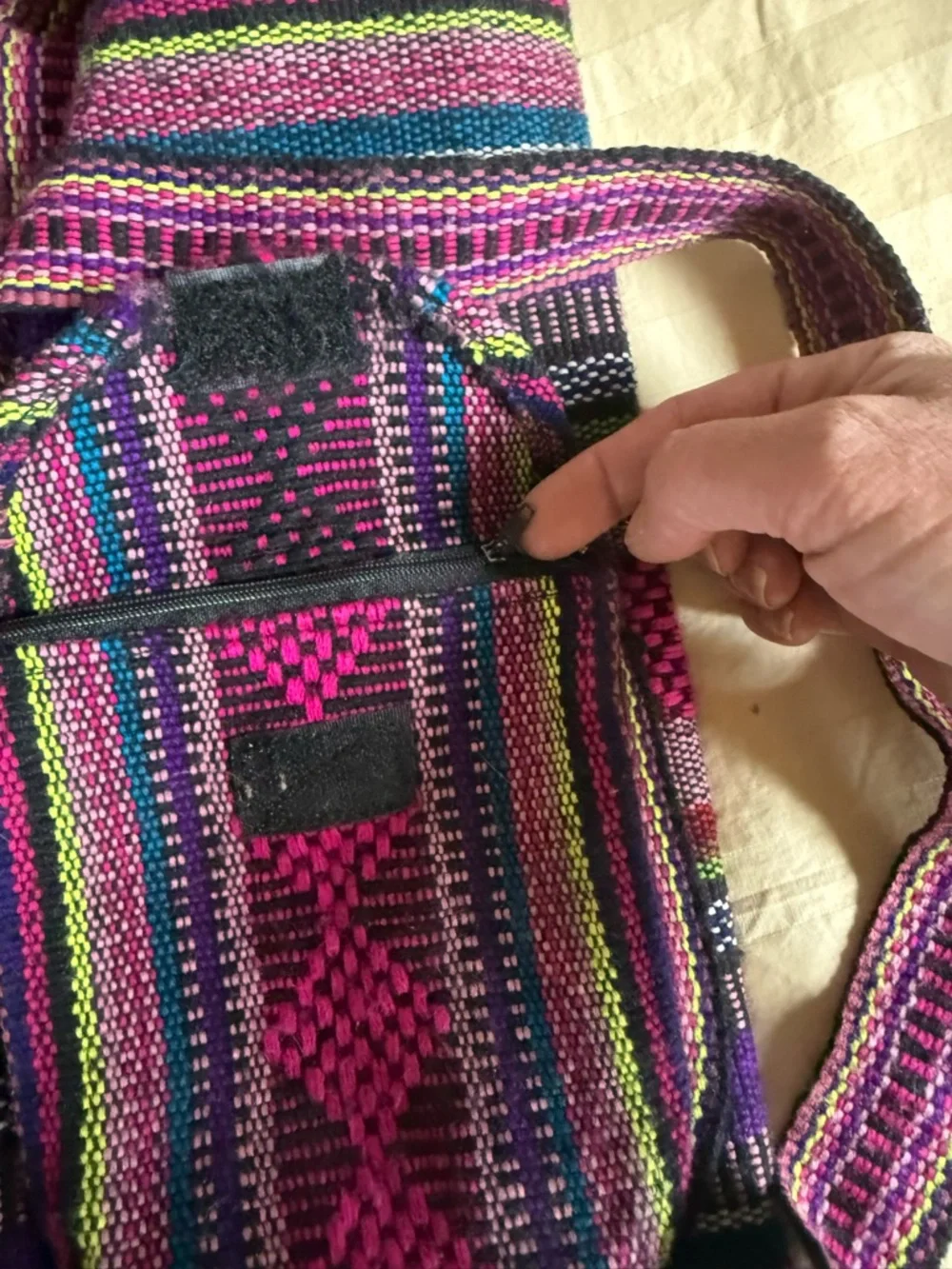 Handwoven Purple & Pink Striped Women's Backpack